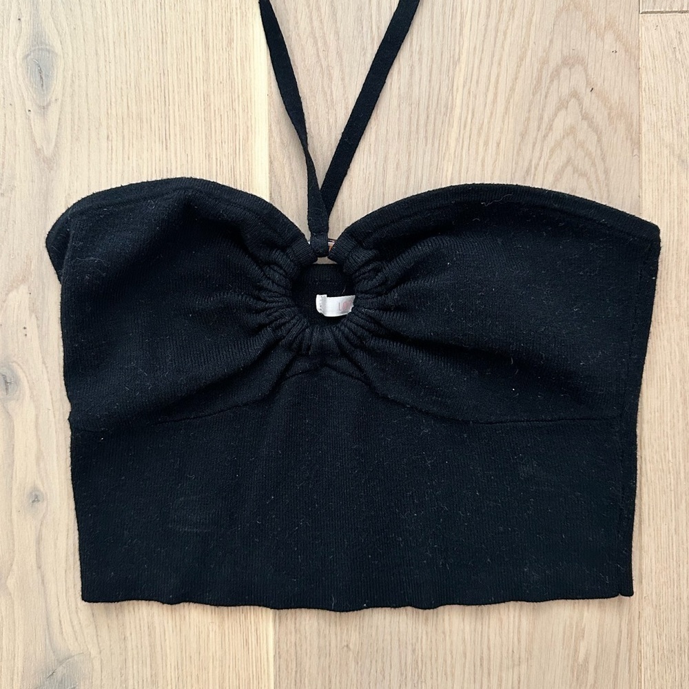 cropped black halter top